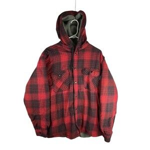 Wolverine Jacket Mens Large Red Plaid Hooded Fleece Lined Snap Front Workwear